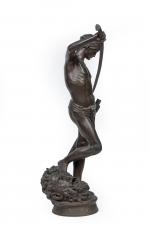 Antonin Mercié (Français, 1845-1916) 
David vainqueur de Goliath 

Bronze à...