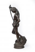 Antonin Mercié (Français, 1845-1916) 
David vainqueur de Goliath 

Bronze à...